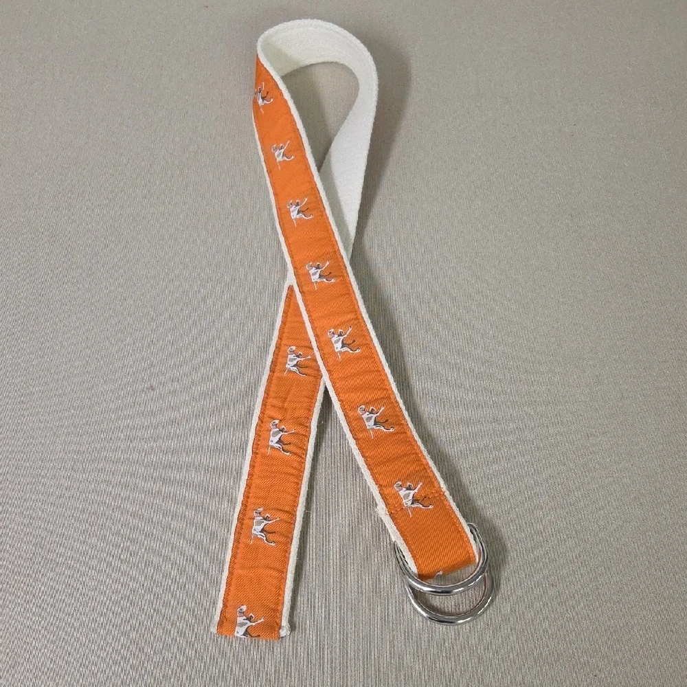 J. Crew Orange and Cream Belt with Silver D-Ring Smalll/Med Dog Theme - Picture 1 of 5